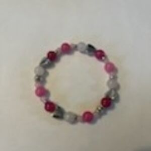 Jelly's Jewelry and Boutique Handcrafted Pink & Silver Statement Beaded Bracelet